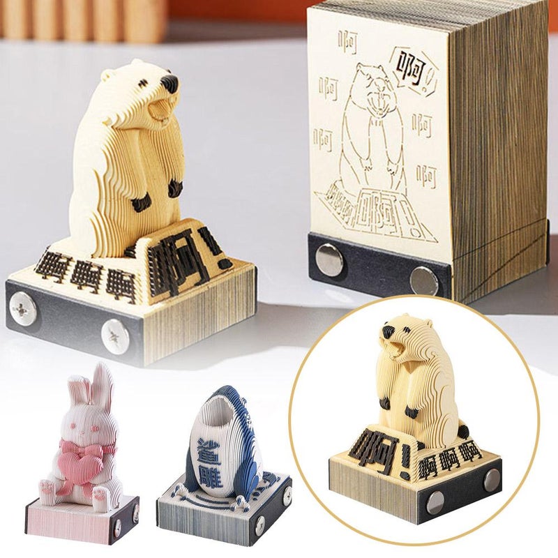 3D Calendar 2026, Time Piece Calendar 2026, 3D Paper Carving Cute Animal Cartoon Rabbit Art Sticky Notes , DIY Carving Notepad Paper Carving Sculpture Gift for School Home Office (B) - Image 2
